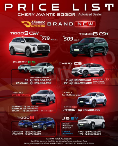 Pricelist Harga Chery dayeuhkolot 2025